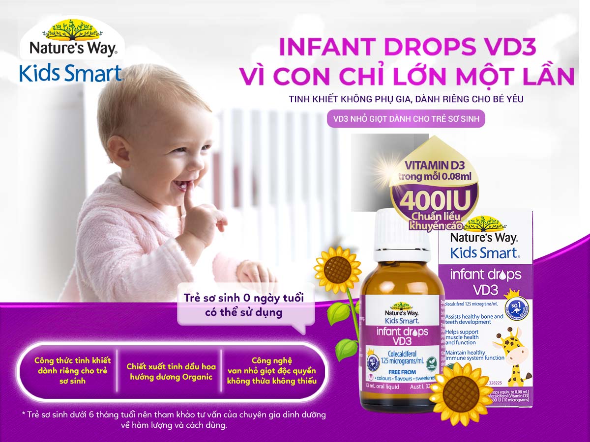 D3 thuần chay ORGANIC – Nature’s Way Kids Smart Infant Drops VD3 bổ sung Vitamin D3 cho bé